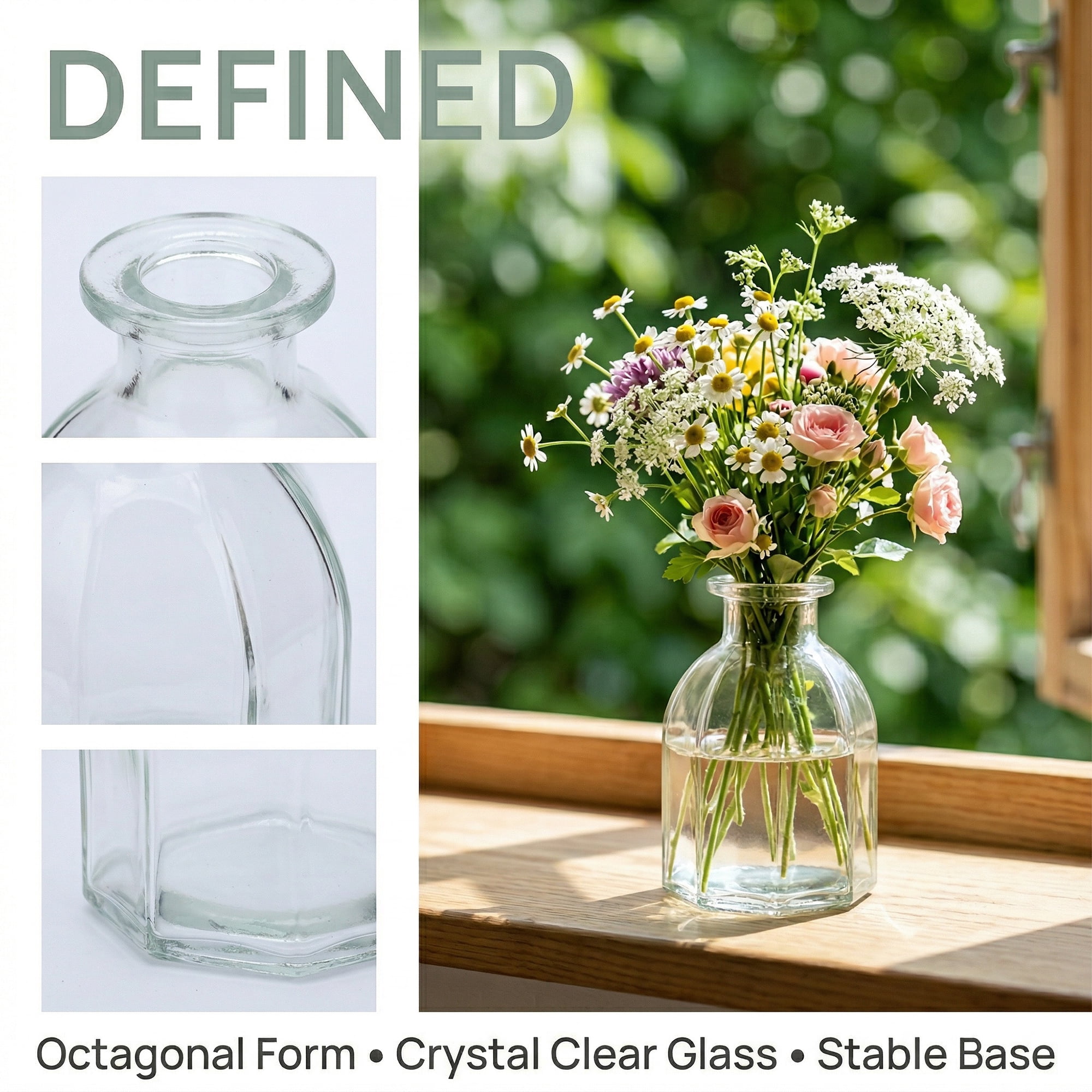 Unique Bargains Glass Bud Vases Set for Small Flower Vases Clear 2.4"L x 2.4"W x 3.9"H