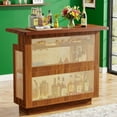 thumbnail image 3 of Modern Farmhouse Bar Cabinet with Wine Rack and Stemware Holder 47 Inch Rattan Weave Home Bar Table Liquor Storage for Living Room Dining Room Basement Entertainment Center Pub Style Furniture, 3 of 7