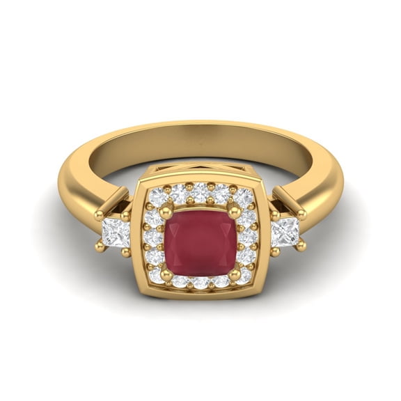 5MM Cushion Ruby Glass Filled 925 Sterling Silver Gold Vermeil Accent Side Stone Dainty Engagement Wedding Bridal Ring