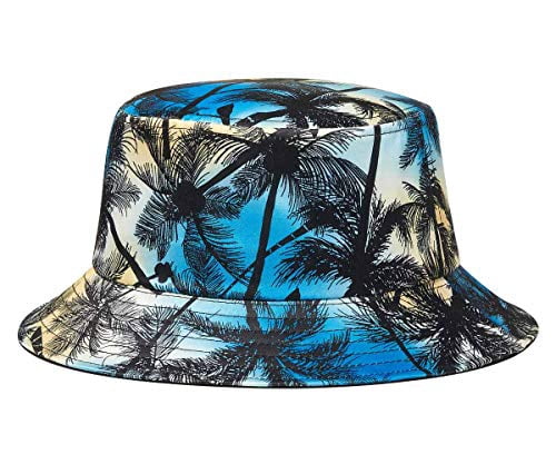 Palm Tree Printed Bucket Cap Women Blue 