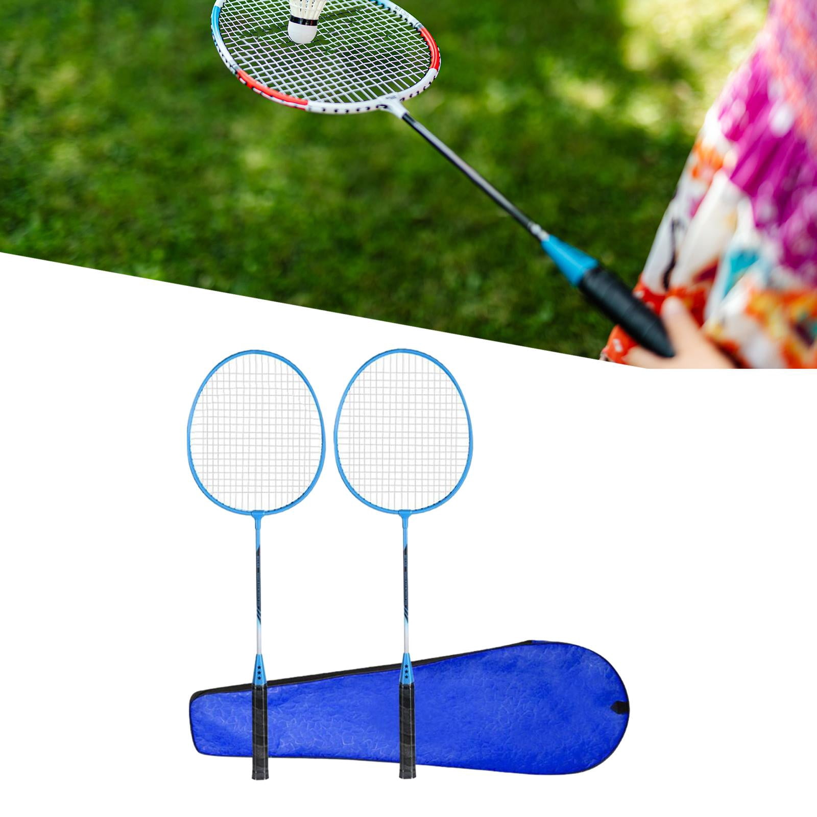 Baoblaze 2Pcs Badminton Rackets Set Badminton Shuttlecock for Couples Beginners Beach blue