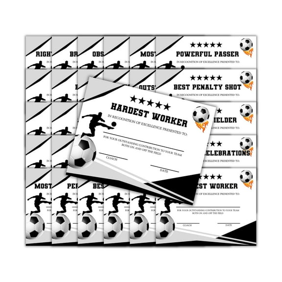 Soccer Achievement Awards 30pk 8.5x11 Certificate End of Year Awards MVP Youth Sports Team Participation Recognition Player of the League