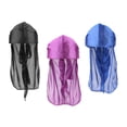 thumbnail image 4 of 3 piezas de gorro sedoso de cola larga con ondas, gorro pirata, bandana, gorro de quimioterapia Negro + Azul + Morado, 4 of 7