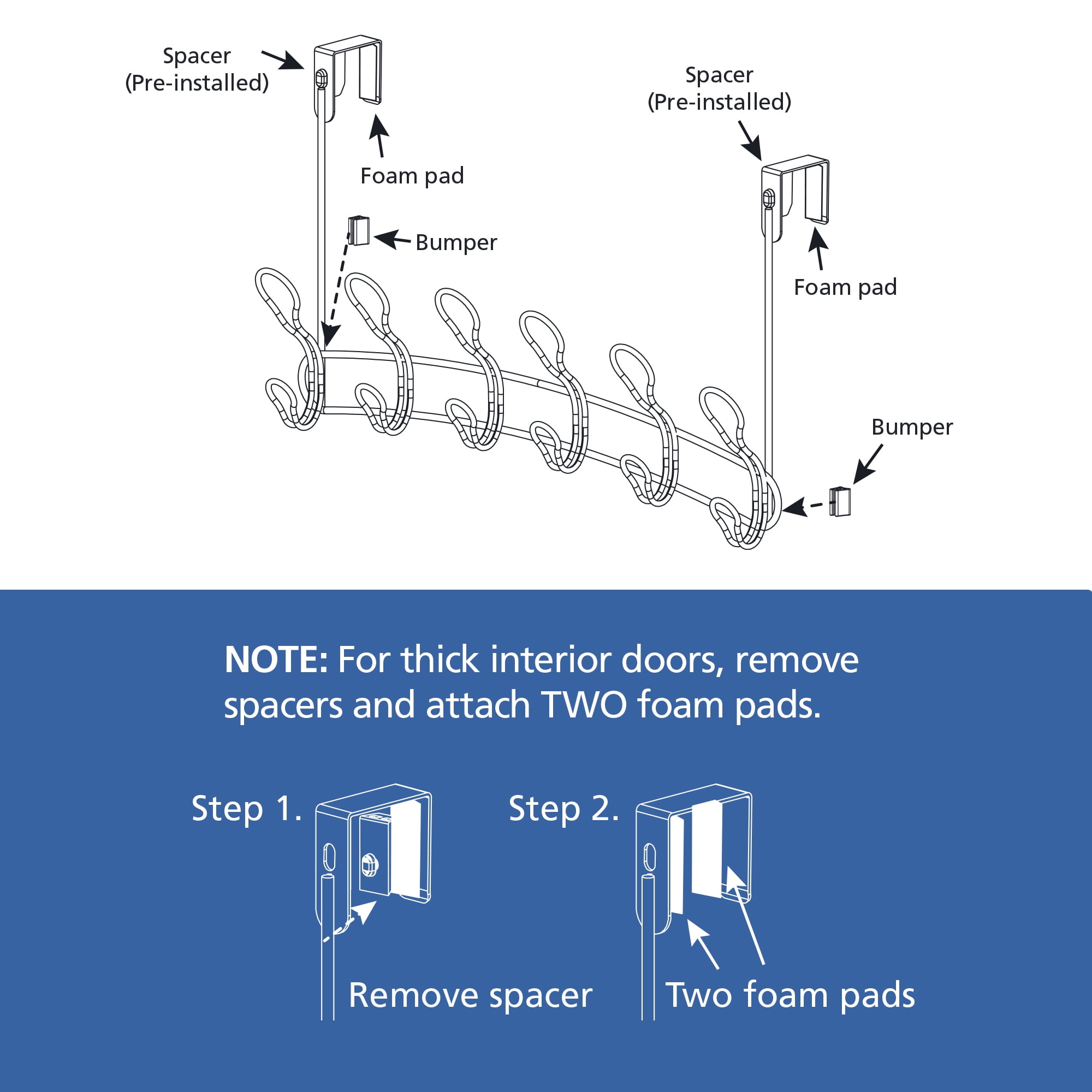 Mainstays SnugFit Over-the-Door Towel & Robe Rack – 6 Double Hooks, Satin Nickel