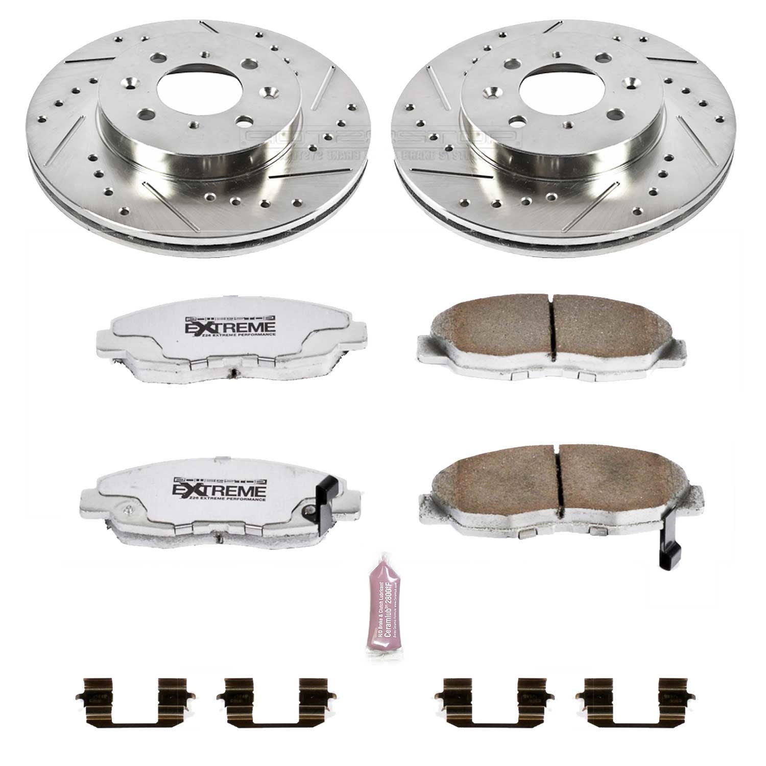 PowerStop Front Z26 Street Warrior Carbon-Fiber Ceramic Brake Pad and Drilled and Slotted Rotor Kit Fits: HONDA Select Models K690-26