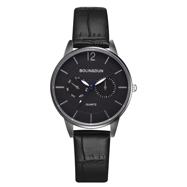 Reloj de cuarzo con esfera redonda para hombres y mujeres, edición femenina, elegante y casual, de cuero negro
