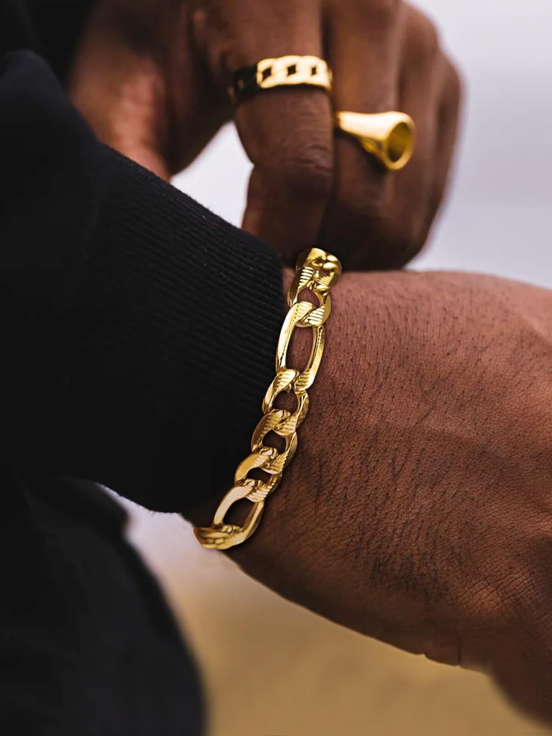ChainsHouse 14k Gold Plated Figaro Link Bracelets for Women Men 9mm Hypoallergenic Jewelry Gift, 8.3inch