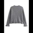 thumbnail image 2 of Suéter Tipo Cárdigan Corto para Mujer, Moderno, con Cuello Redondo, Volantes, Larga, Botones, Prendas de Punto. Gris S, 2 of 6