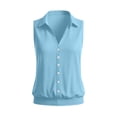 thumbnail image 7 of ClodeEU Women's Lapel Collar V Neck Sleeveless Button Down Blouse,Casual Loose Shirt With Stretch Hem Sky Blue,Women's Plus XXXL, 7 of 7