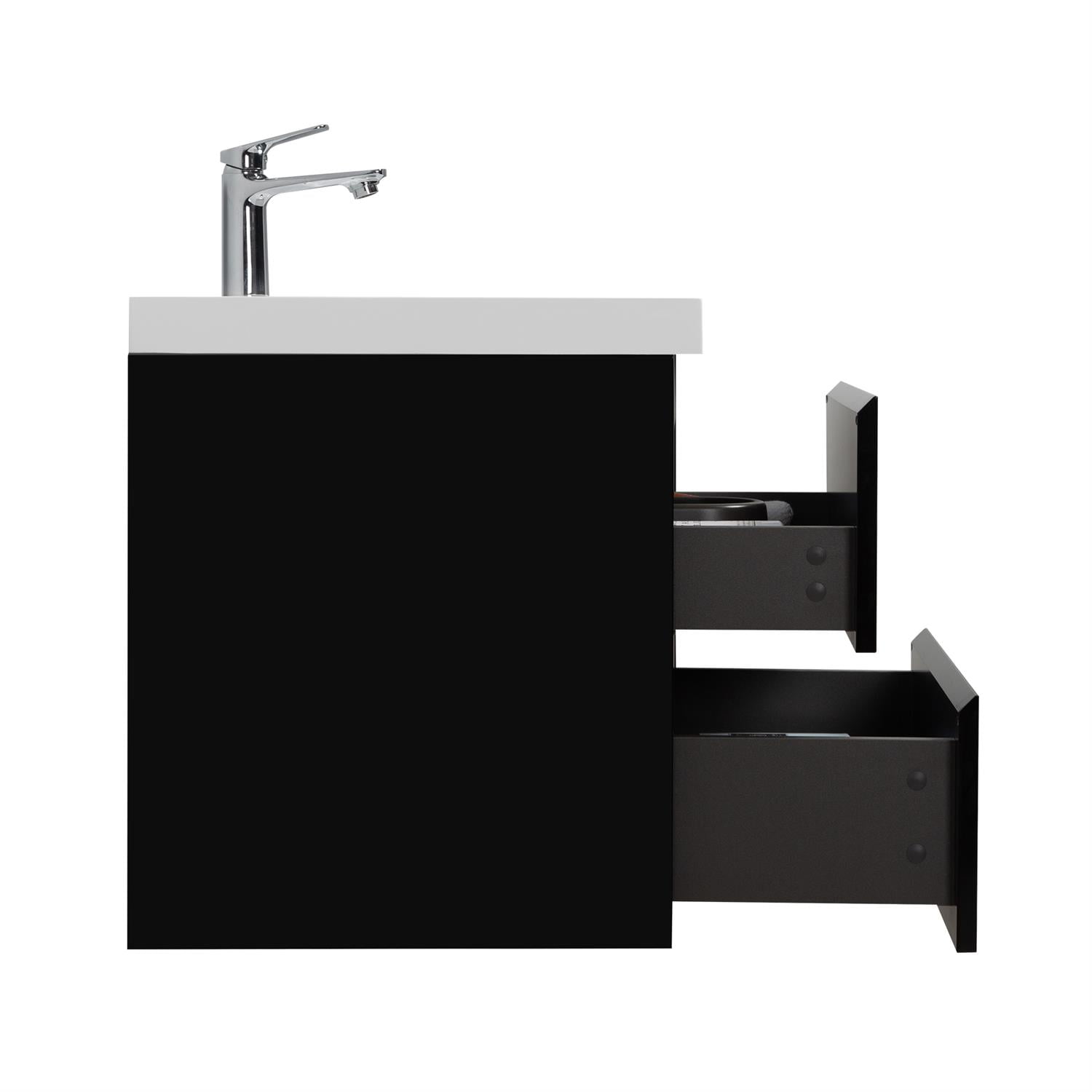 Demi Bonn 30" Floating Bathroom Vanity with Sink, Resin Top Basin and 2 Soft Close Drawers, Faucets and Drains Not Included, Black