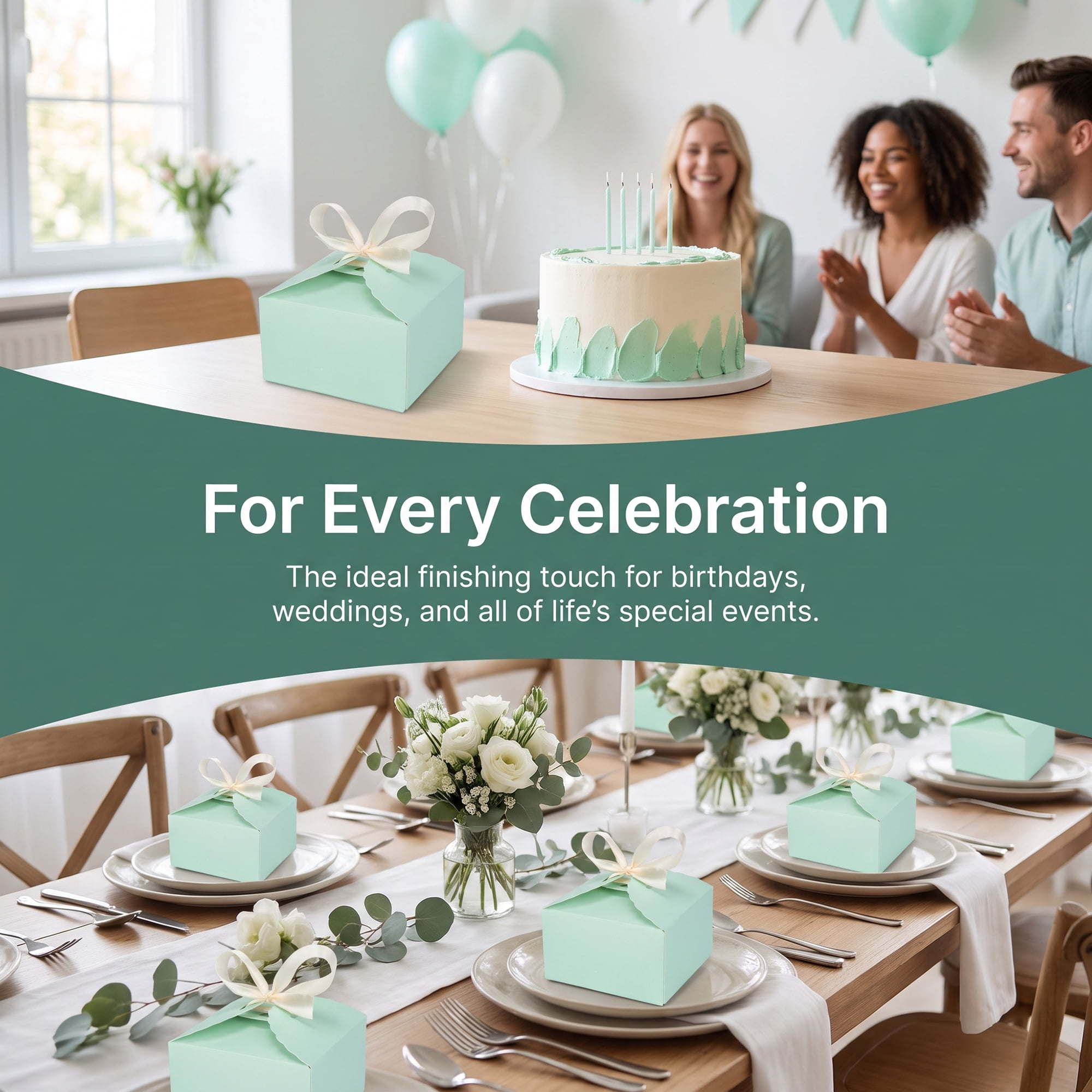 Unique Bargains Flat Favor Gift Boxes for Pastry Gift Wrapping Supplies 3.5"x3.5"x2" Green