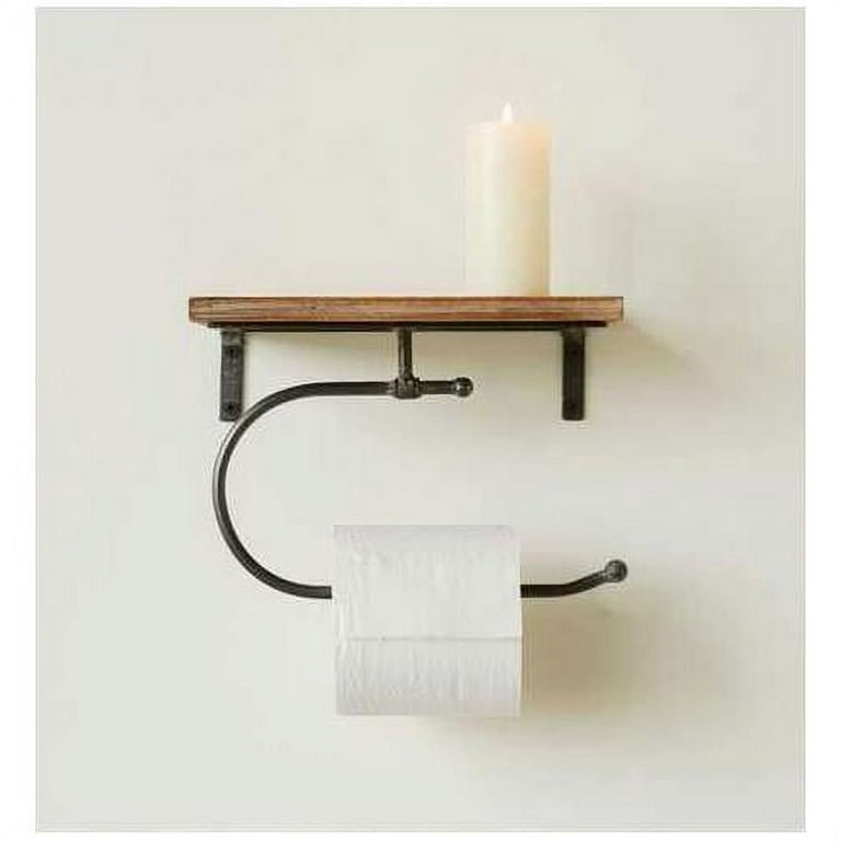Creative Co-op Metal Wall Toilet Paper Holder with Wood Shelf