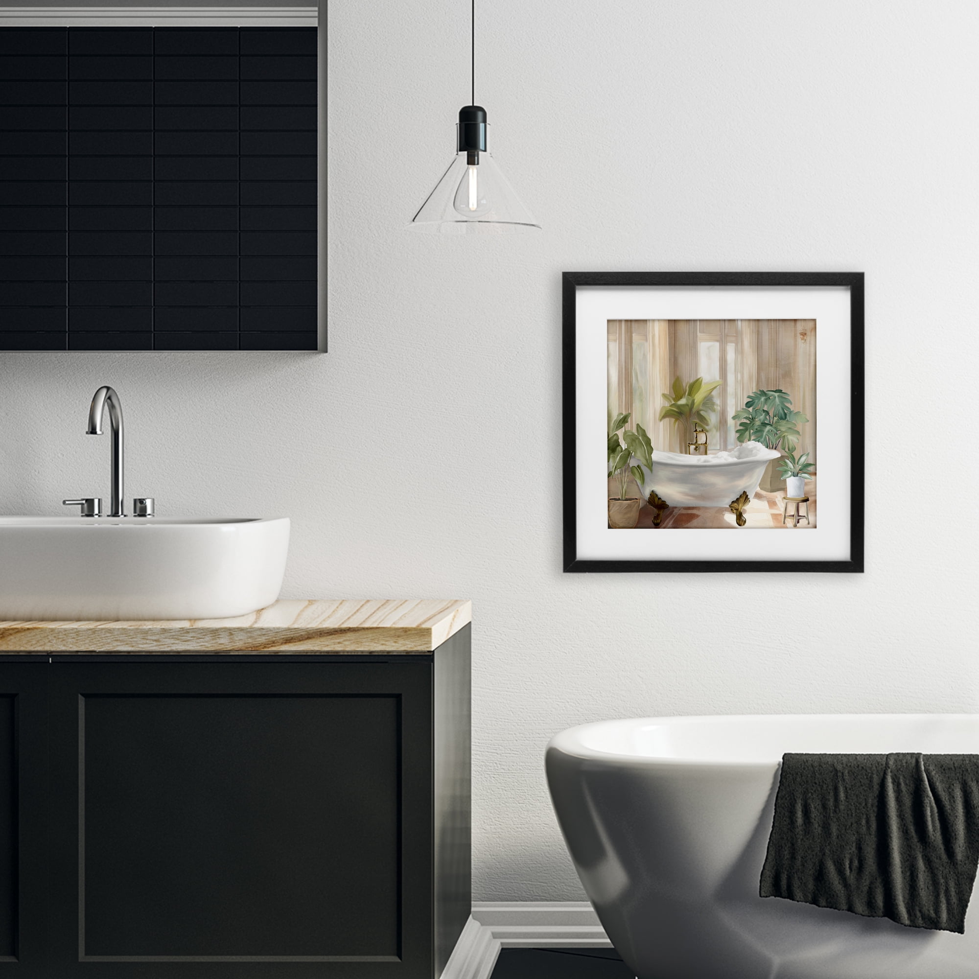 Stupell Industries Serenity Bathroom Plants Black Framed Print Under Glass, design by Kim Allen