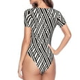 thumbnail image 3 of Uemuo Black White Stripes Pattern Women's One Piece Short Sleeve Swimsuit Rash Guard Surfing Modest Quick-drying Swimsuit Beach Essentials-Small, 3 of 9