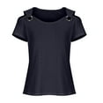thumbnail image 6 of Blue Womens Tops Summer Tops for Women 2025 Eyelet Cold Shoulder Short Sleeve T Shirts Solid Casual Ring Hollow Top Basic Shirts Tees Shirts for Women, 6 of 6
