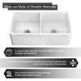 thumbnail image 4 of 33"x18" White Fireclay Farmhouse Double Basin Kitchen Sink with Basket Strainer and Bottom Grid, 4 of 7