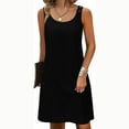 thumbnail image 3 of Scyoekwg Dresses for Women Sundress Crew Neck Tank Beach Mini Dresses Loose Sleeveless Solid Color Dresses Summer Women's Casual Dresses (Black,XL), 3 of 8