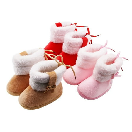 

Winter Baby Boy Girl Cotton Snow Boots With Bow Tie Mid-tube Boots