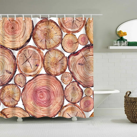 Wood Cross-section Shower Curtain Wooden Pile Pier Annual Ring Bathroom Curtain Polyester Waterproof Bathroom Curtain