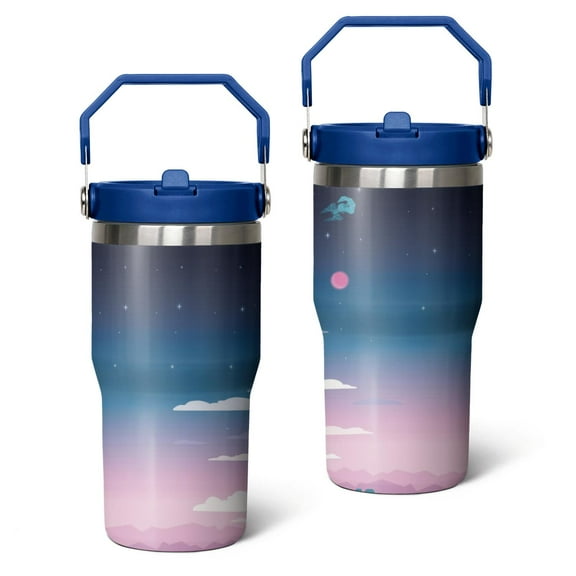 20oz Stainless Steel Tumbler with Lid and Straw,Spill Proof Travel Cup Double Wall Vacuum Insulated Coffee Mug with Top Handle Blue