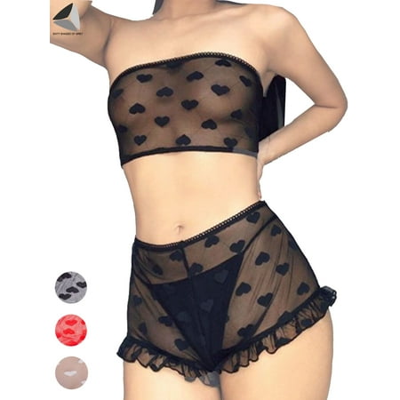 

Womens Lace Sexy Lingerie Nightwear Underwear Lady G-string Babydoll Sleepwear Bra Set (S Black)