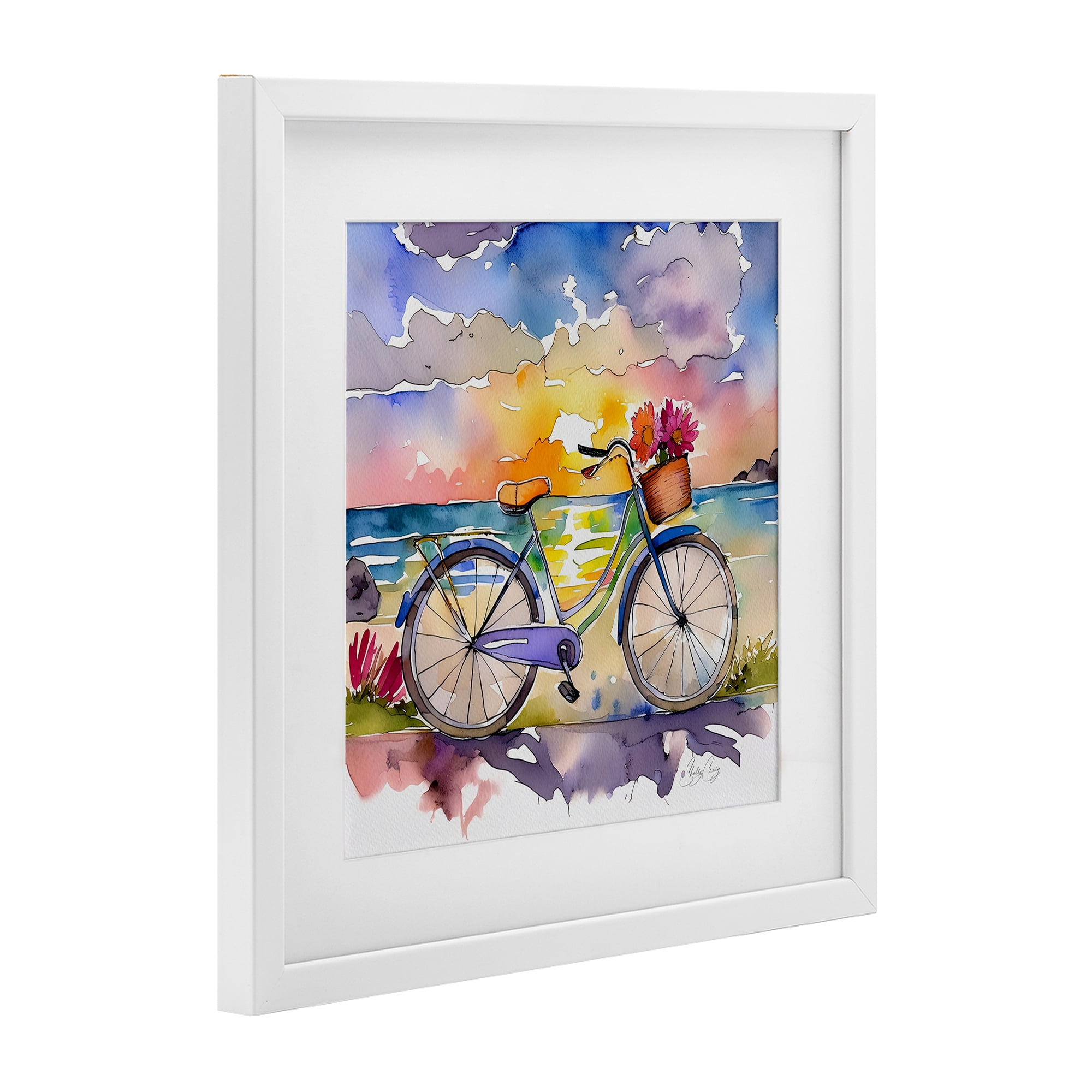 Stupell Industries Bicycle By The Seaside White Framed Print Under Glass, design by Shelly Craig