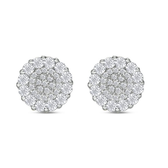 AFFY 1/5 CT.T.W. Round Cut White Natural Diamond Double Frame Stud Earrings In 14K Gold Over Sterling Silver (0.2 Cttw, I2-I3 Clarity)