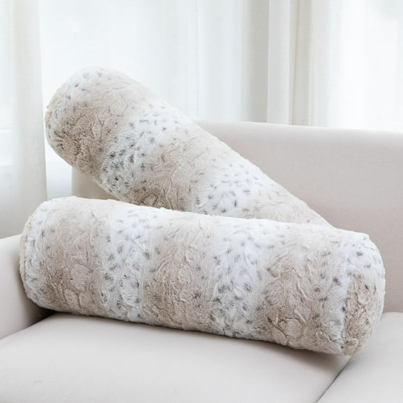 Cheer Collection Faux Fur Cylinder Pillows - Decorative Bolster Pillows for Couch & Bed - Machine Washable - 8†x 24†Inch (Set of 2) - Snow Leopard