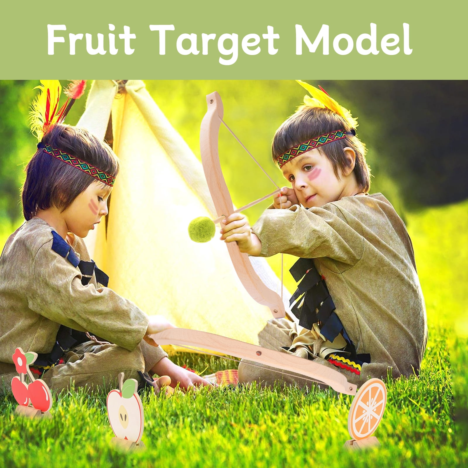 JBeeCtrl Kids Bow and Arrow Set, Wooden Archery Toy for Boys & Girls Aged 3-7, Bow and Arrow for Kids, Includes 5 Arrows, 5 Targets, Cotton Quiver, Indoor & Outdoor Play