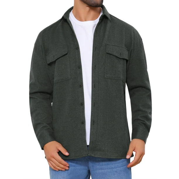 Chaqueta de trabajo INSPIRE CHIC para hombre, camisa de botón de manga larga, chaqueta de color sólido, L Gris oscuro