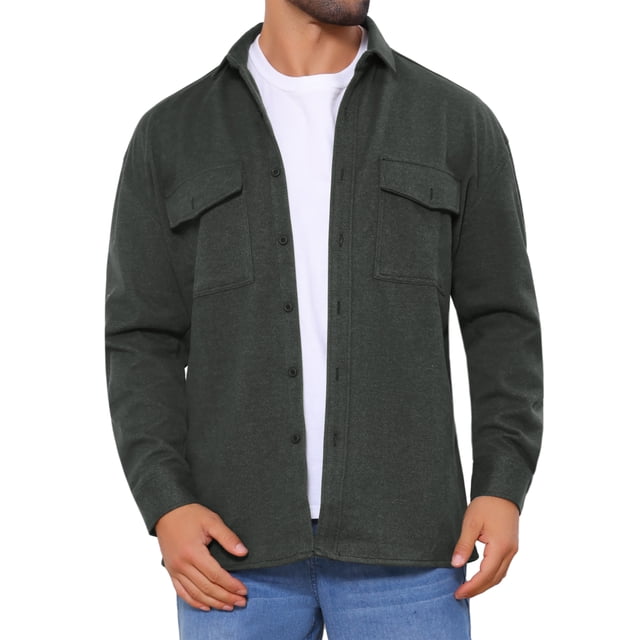 Chaqueta de trabajo INSPIRE CHIC para hombre, camisa de botón de manga larga, chaqueta de color sólido, L Gris oscuro