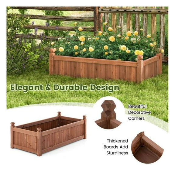 Rectangular Planter Box 46x24x16 Inch, Outdoor Wood Garden Bed - Weatherproof Fir Wood, Drainage, Large Capacity for Vegetables, Flowers, Herbs