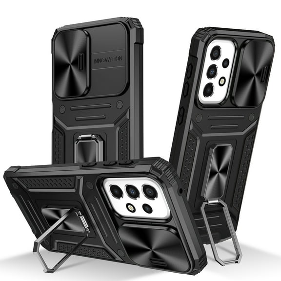 TECH CIRCLE Case for Samsung Galaxy A33 Phone Cover with Magnetic Kickstand + Metal Ring Holder + Lens Cover, Shockproof Hybrid PC+TPU Covers [360° Rotating Bracket] [Corner Protection] - Black