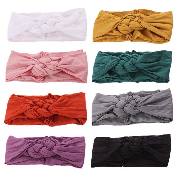 Globalsupplier 8pcs Solid Celtic Knot Stretchy Nylon Headbands Hair Accssories for Baby Girls Toddlers Newborns Infants Kids