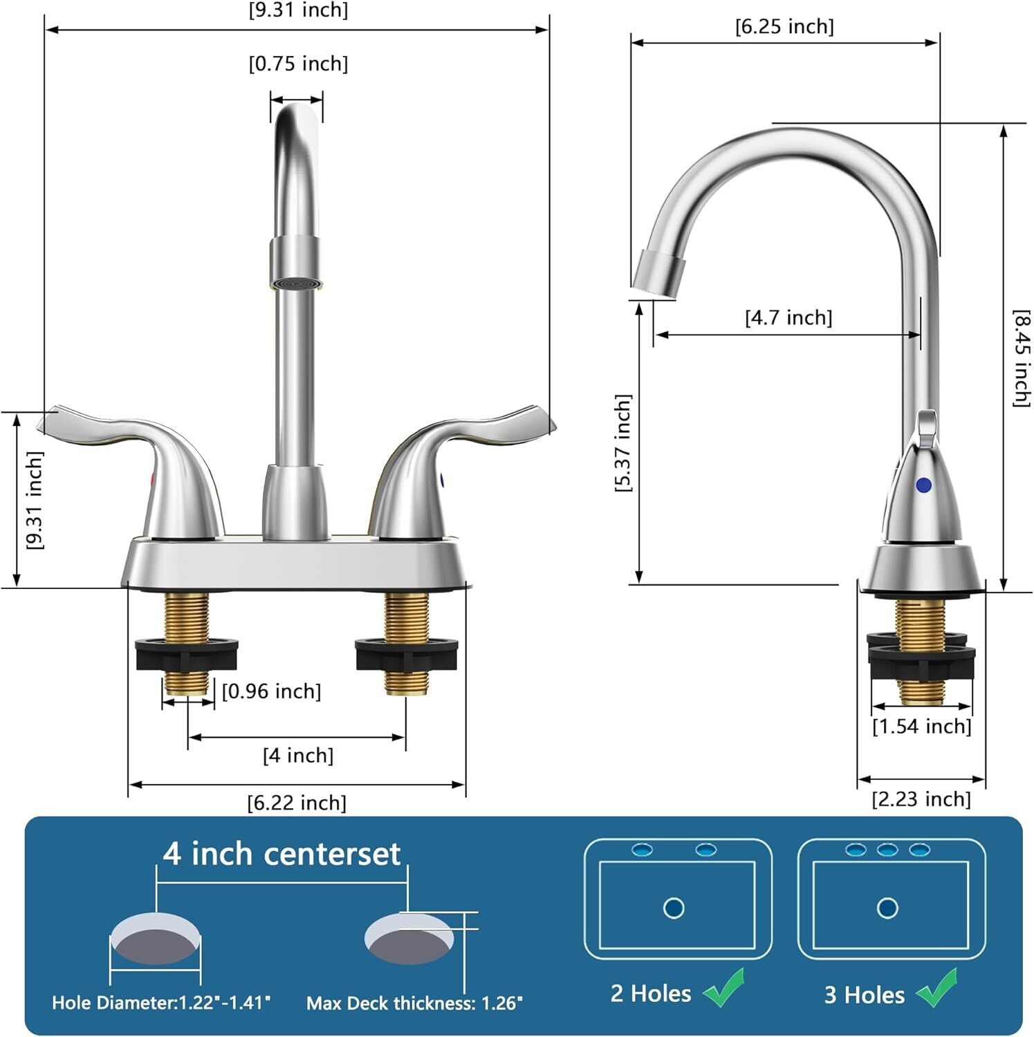 Bathroom Sink Faucet, 2 Handle Bathroom Faucet 4 Inch Centerset Bathroom Faucet 2 or 3 Hole Vanity Sink Faucet, Faucet Bathroom with Pop-up Drain and Supply Lines (Brushed Nickel)