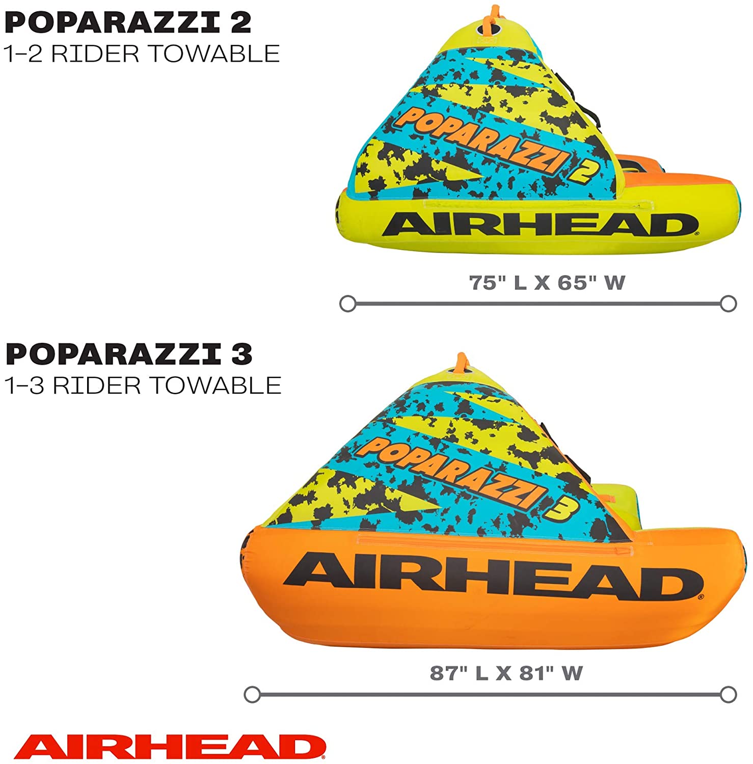 Airhead AHPZ-1750 Poparazzi 3 Person Inflatable Towable Water Lake Boating Tube - image 4 of 7