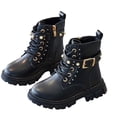 thumbnail image 5 of Babcutegg Girls Short Leather Boots Lace Up Adjustable Strap Low Heel Round Toe Shoes Fall Winter Casual Martin Boots Black Size 3Y Big Kid, 5 of 8
