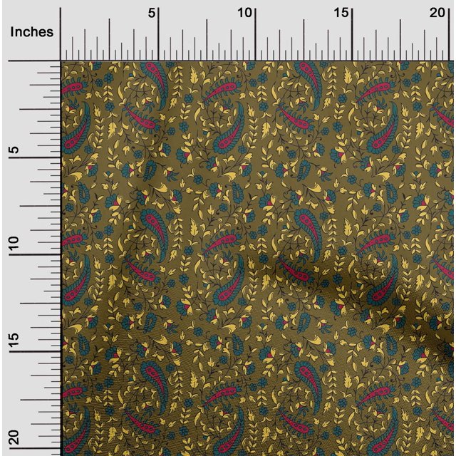 oneOone Polyester Lycra Fabric Leaves|Floral & Paisley Block Decor Fabric Printed BTY 56 Inch Wide
