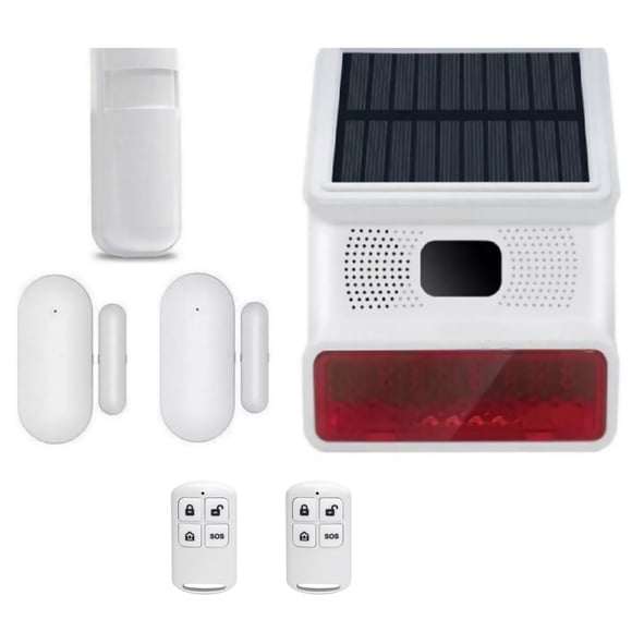 Wireless Solar Alarm Kit for Comprehensive Security Motion Detector, Door Sensors & Remote Control