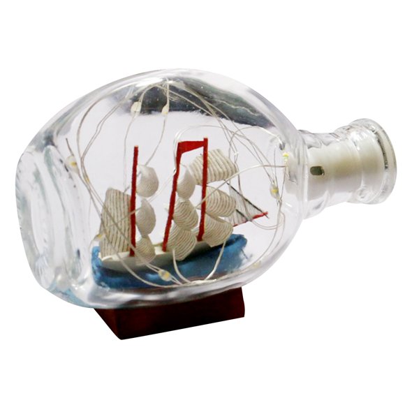 Coofit Sailboat Drifting Bottle Decorative: Glass Ornament Ship in a Bottle with Light