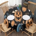 thumbnail image 3 of Halloween Pumpkin Skull Pattern Round Tablecloth 60"x60",Wrinkle Wipeable Table Cloth for Kitchen Dining Room Picnic Patio Party, 3 of 6