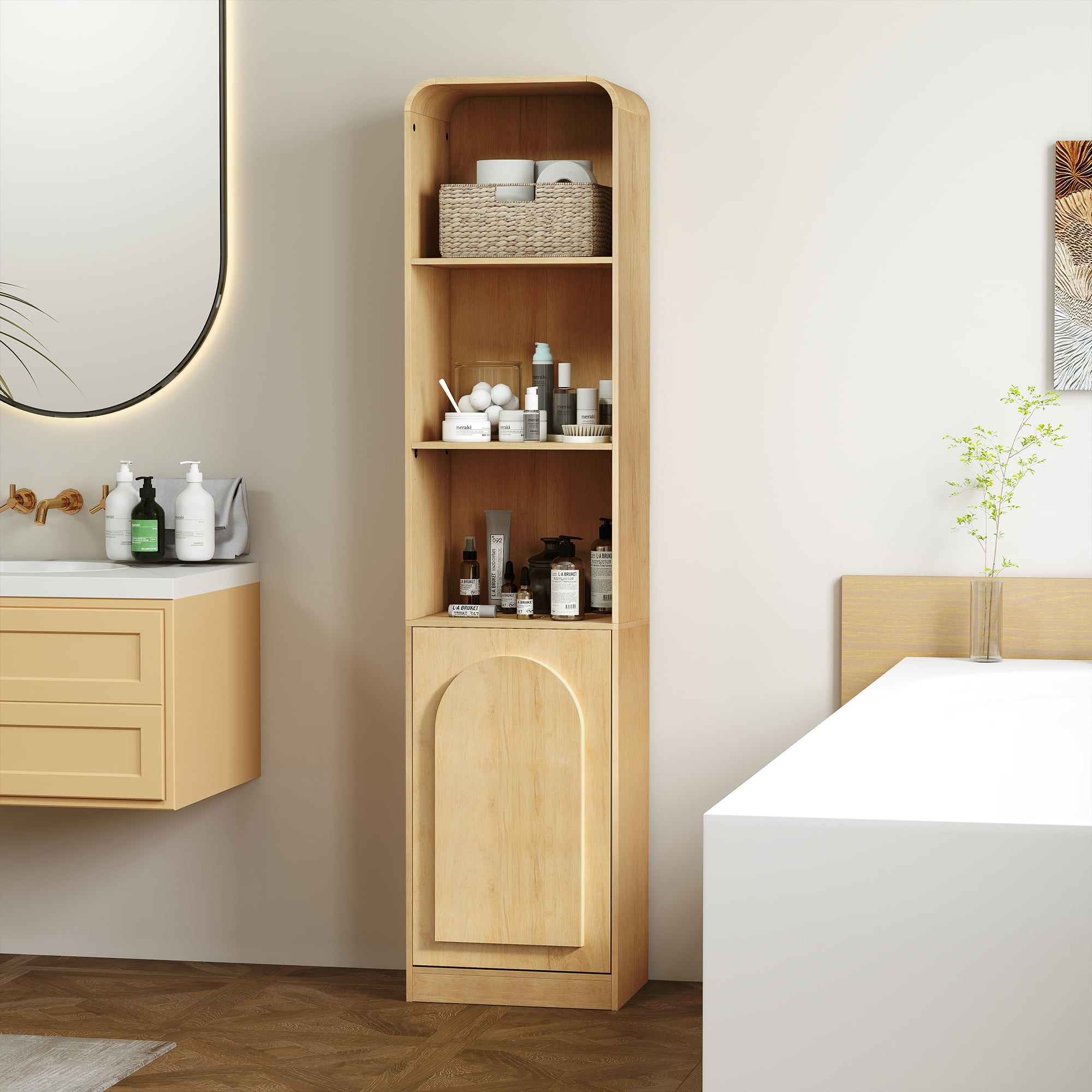67" Tall Narrow Storage Cabinet Freestanding Tower Cabinet with Door Space Saving Organizer for Bathroom Kitchen Living Room