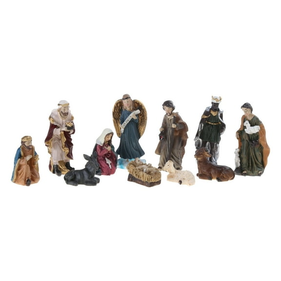 11pcs Christmas Decoration Nativity Scene Set Mini Resin Manger Ornament Baby Statue Figurines Tabletop Decor