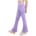 thumbnail image 4 of YDFCWXW Girl's Leggings Cross High Waisted Flare Pants Yoga Bootcut Pants Solid Color Full Length Bell Bottoms (Purple, 9-10 Years), 4 of 5