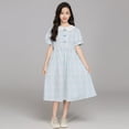 thumbnail image 4 of Zpanxa Robes d'Été pour Filles Manches Courtes Couleur Unie Col Rond Ample Décontractée Robe en Coton Bleu 13 Ans, 4 of 7