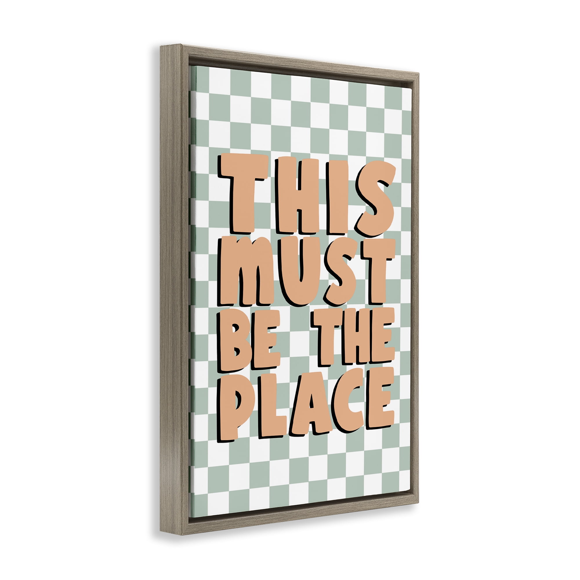Stupell Industries Retro Must Be The Place Text & Numbers Painting Brown Floater Framed Canvas Art Print Wall Art, 17 x 25