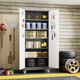 thumbnail image 2 of General 71" H Garage Storage Cabinet with Wheels, Lockable Metal Storage Cabinet with Doors,5 Adjustable Shelves and Pegboard for Garage Home Utility Room,Required Assembly,Grey&White, 2 of 18