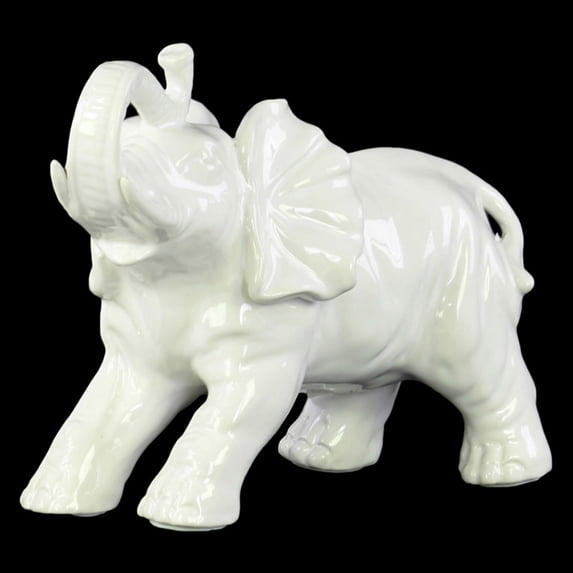 Porcelain Standing Trumpeting Elephant Figurine Gloss Finish White