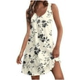 thumbnail image 1 of Fuera Del Hombro Vestido Largo de la Moda de Verano de las Mujeres Flor de Impresión de Bolsillo sin Mangas Cuello en V, Vestido Casual para Diario, 1 of 8