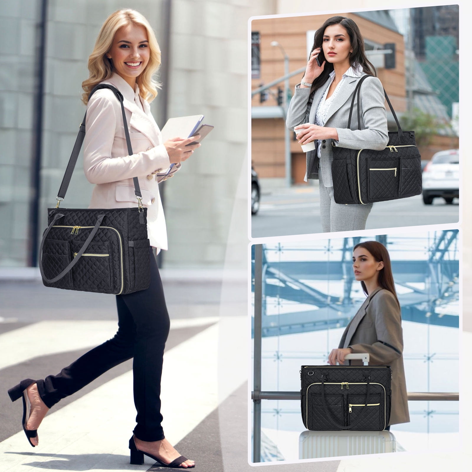 RAINSMORE Teacher Tote Bag 15.6 inch Laptop Bag for Women Work Bags Laptop Tote Nurse Bag Professional Computer Messenger with Insulated Pocket, Laptop Briefcase for Office, College, Nursing